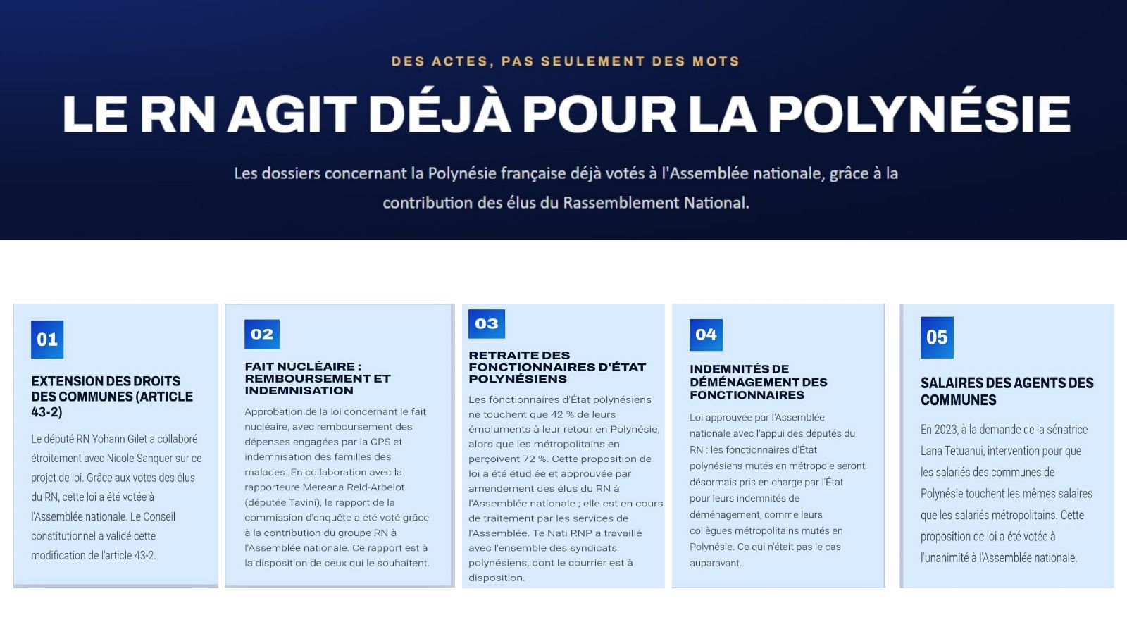 Diapo 13 : Le RN agit déjà pour la Polynésie