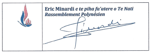 Eric Minardi e te piha fa'atere o Te Nati Rassemblement Polynésien